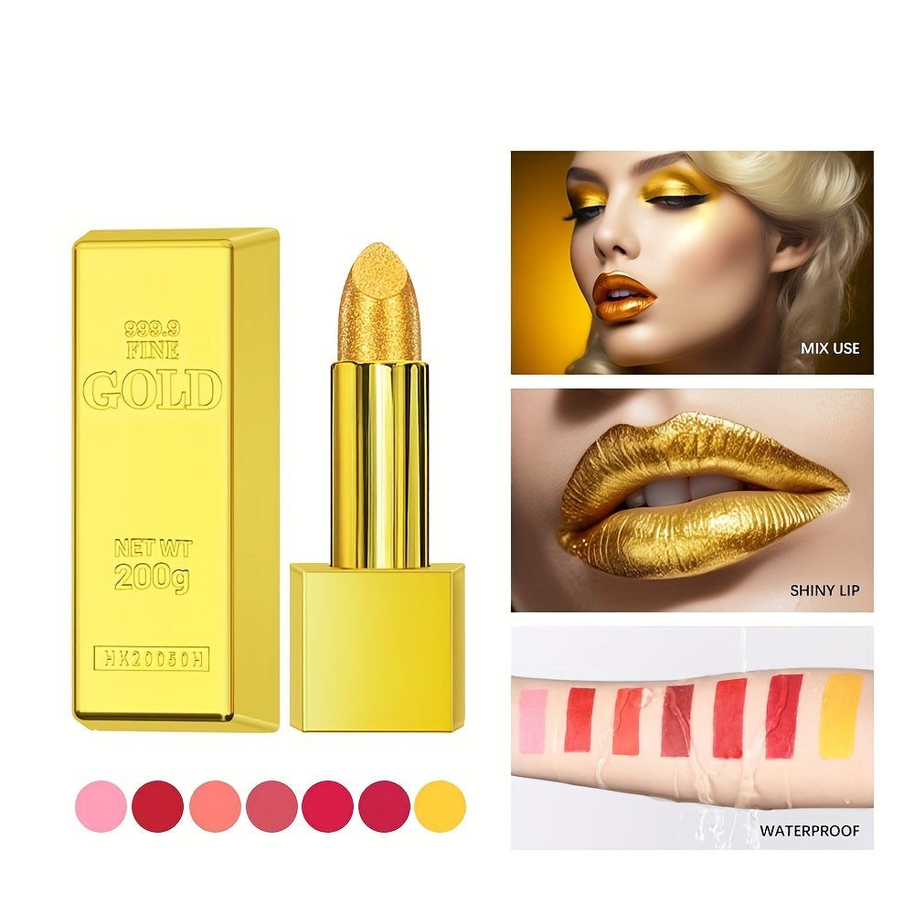 Golden Bar Lipstick Waterproof Long Lasting Metallic Shimmers