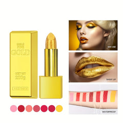 Golden Bar Lipstick Waterproof Long Lasting Metallic Shimmers
