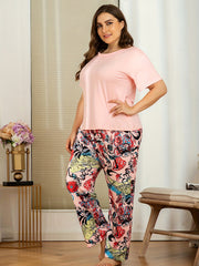 Plus Floral Print Top & Pants Pajama Two Piece Set