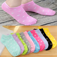 10 Pairs Heart Print Crew Socks, Women's Low Cut Ankle Stockings