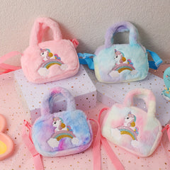 Rainbow Unicorn Handbag Crossbody Bag Plush Coin Purse For Girls