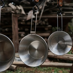 Durable Stainless Steel Camping Bowl with Folding Handle