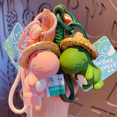 Cartoon Dinosaur Straw Hat Keychain Backpack Pendant