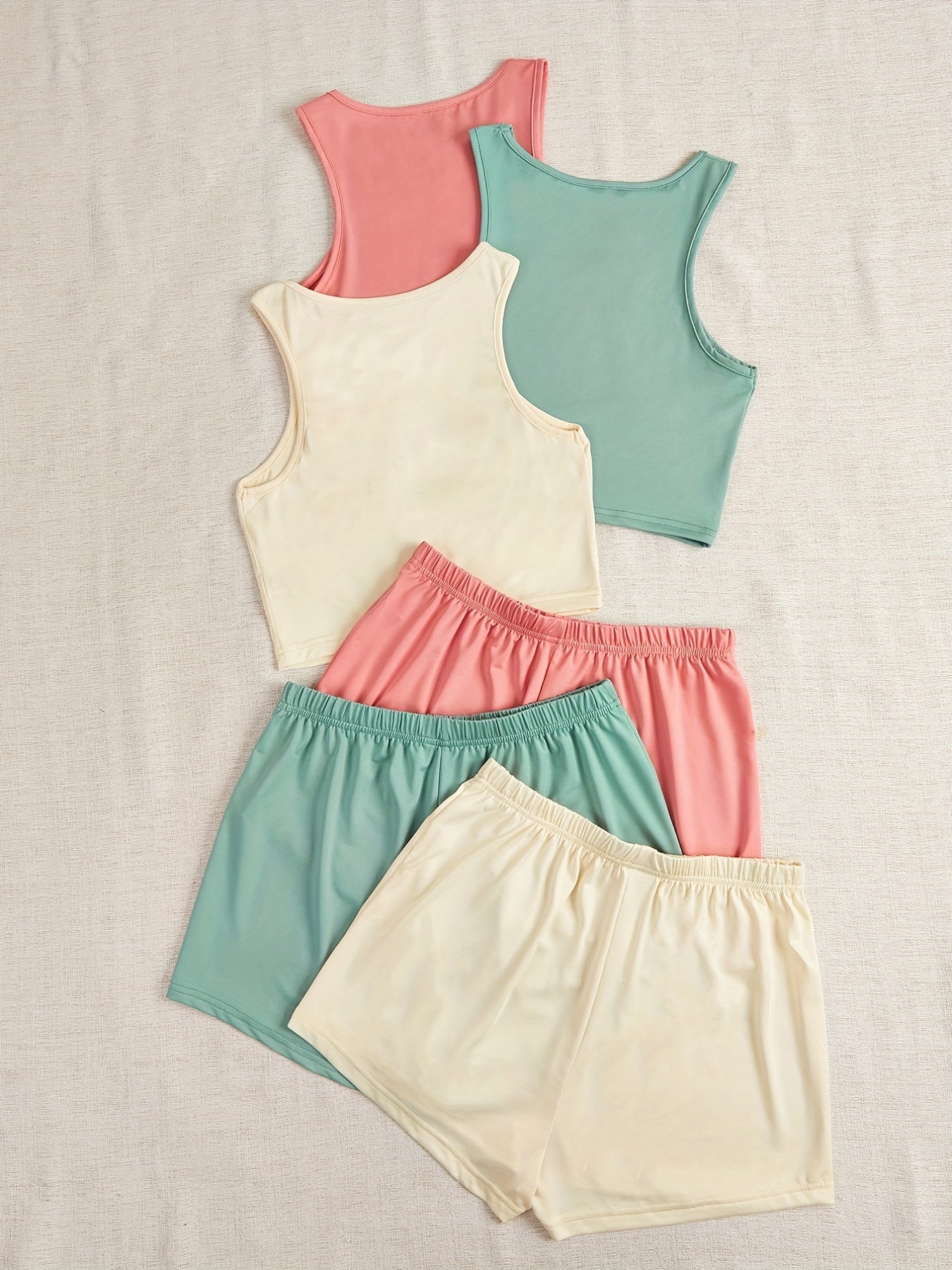 6 Pack Plus Size Pajama Set Women's Crop Tank Top & Elastic Waist Shorts