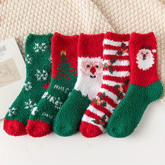 5 Pairs Christmas Print Socks Warm Women's Stockings