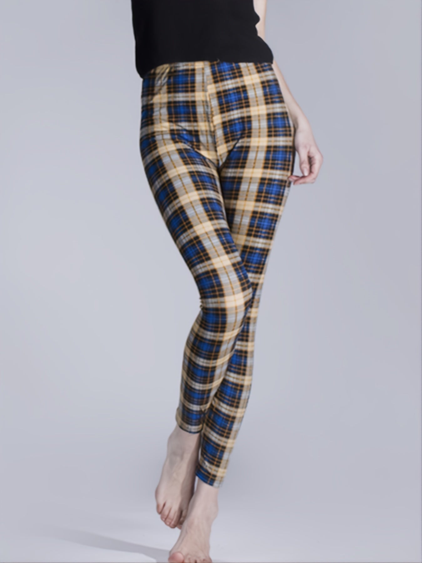 Sexy Plaid Slim Leggings High Waist Elastic Bottoms