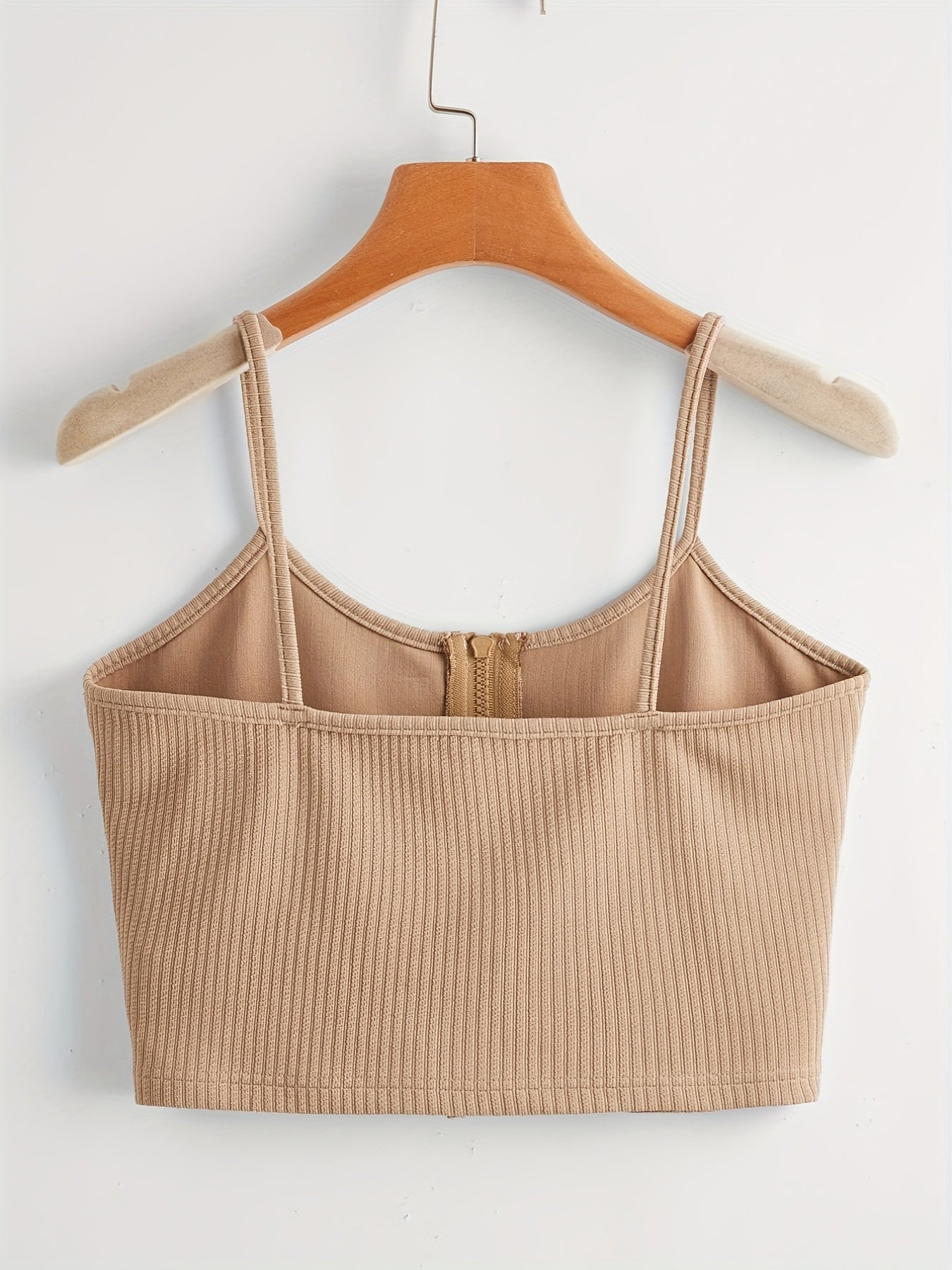 Ribbed Knit Solid Zipper Cami Vest Women's Casual