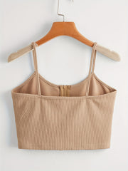 Ribbed Knit Solid Zipper Cami Vest Women's Casual