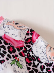 Pink Leopard Santa Dress For Girls Crew Neck Comfortable Fall Winter