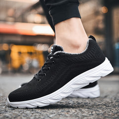 Men's Warm Lace Up Fleece Sneakers Winter Shoes