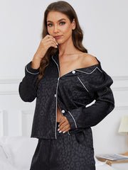 Leopard Pattern Pajama Set Long Sleeve Top & Pants Women's Sleepwear