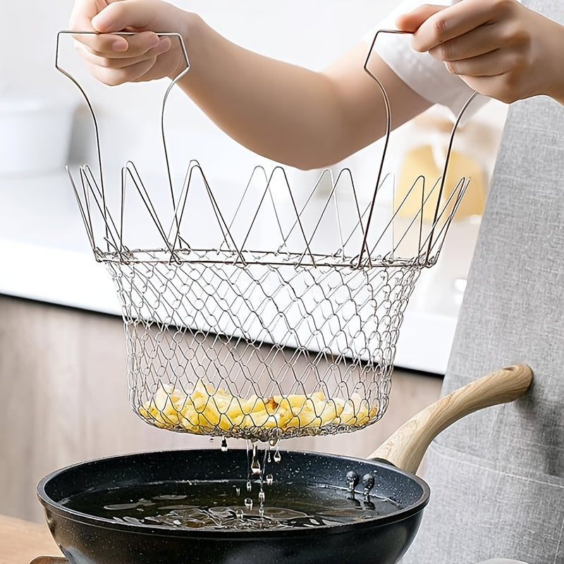 Stainless Steel Foldable Fried Basket Multifunctional Kitchen Gadget