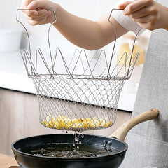 Stainless Steel Foldable Fried Basket Multifunctional Kitchen Gadget