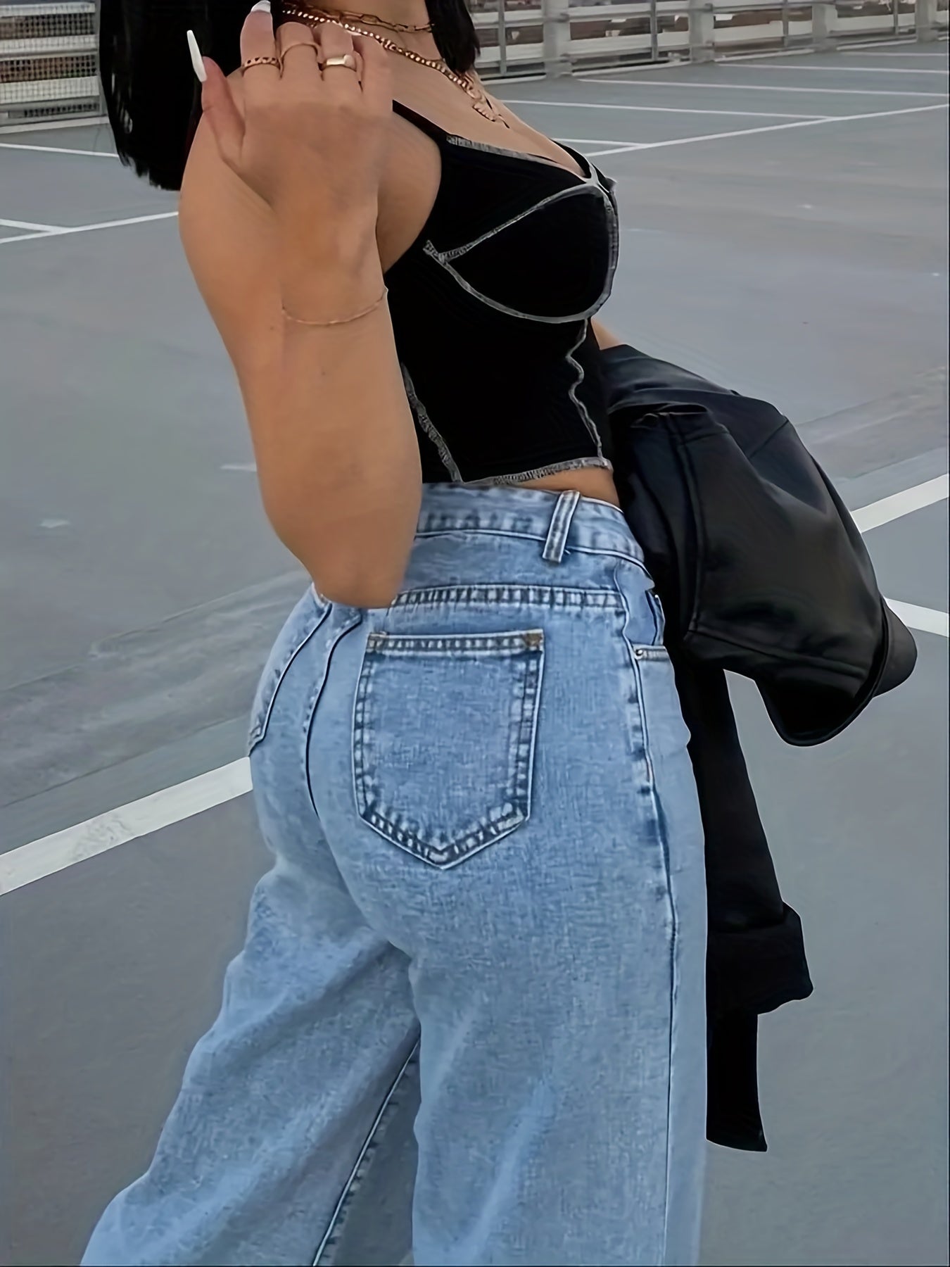 Baggy Denim Pants Women's Mid Waist Straight Jeans