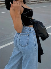 Baggy Denim Pants Women's Mid Waist Straight Jeans