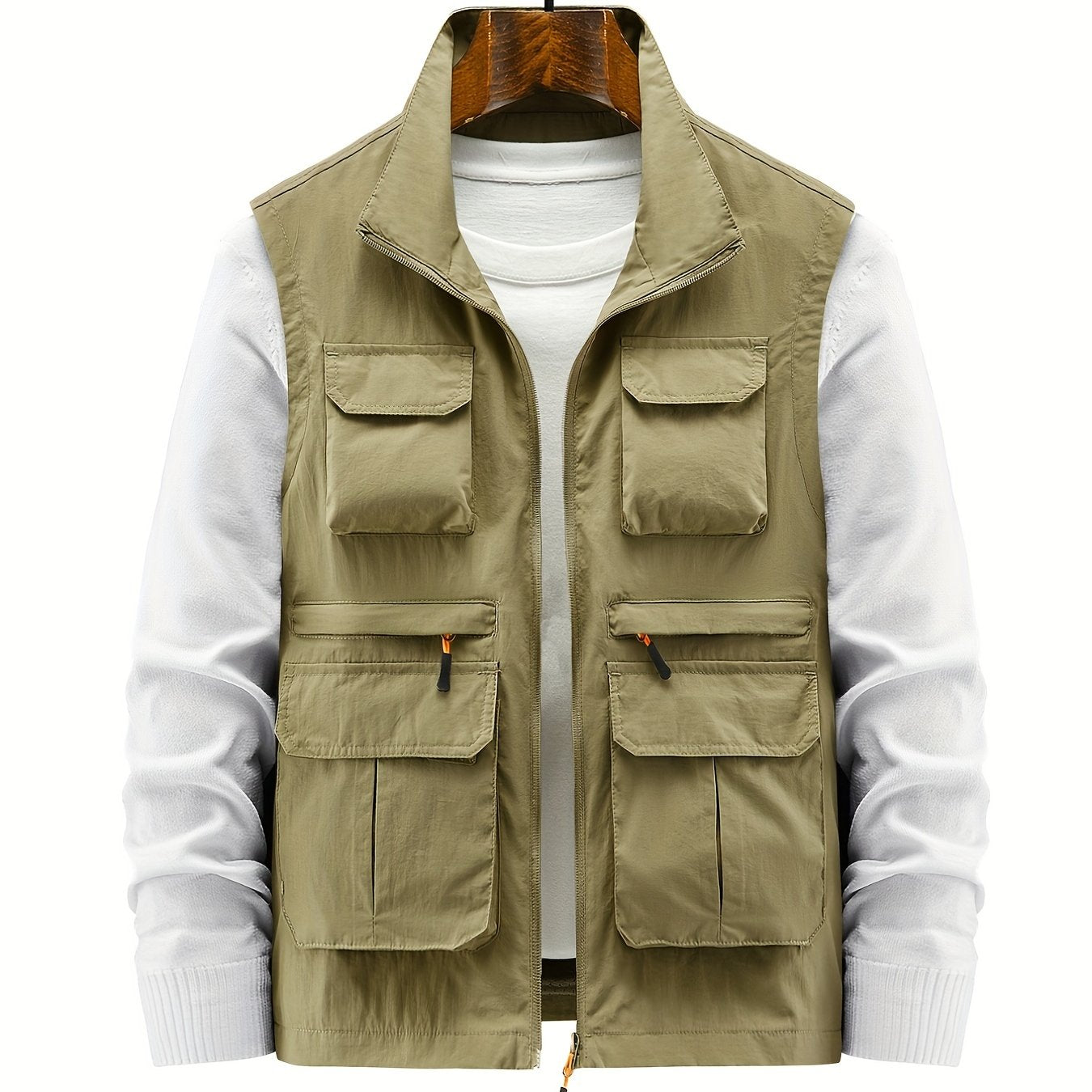Men's Zip Up Vest Stand Collar Outdoor Fishing Hiking