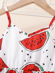 Girls Watermelon Print Thin Strap Dress