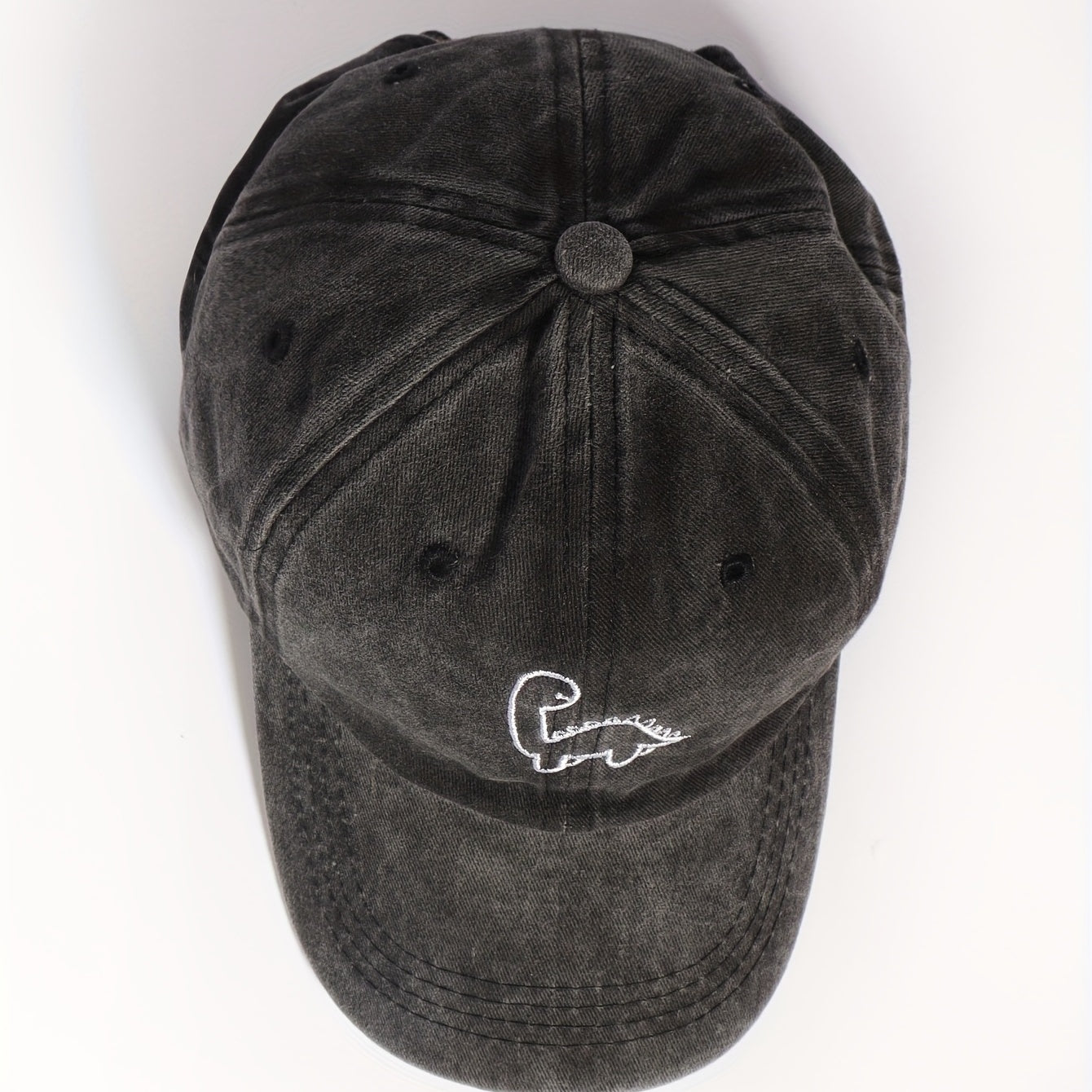 Dinosaur Embroidered Gray Baseball Cap Distressed Dad Hat Adjustable Sun Hats