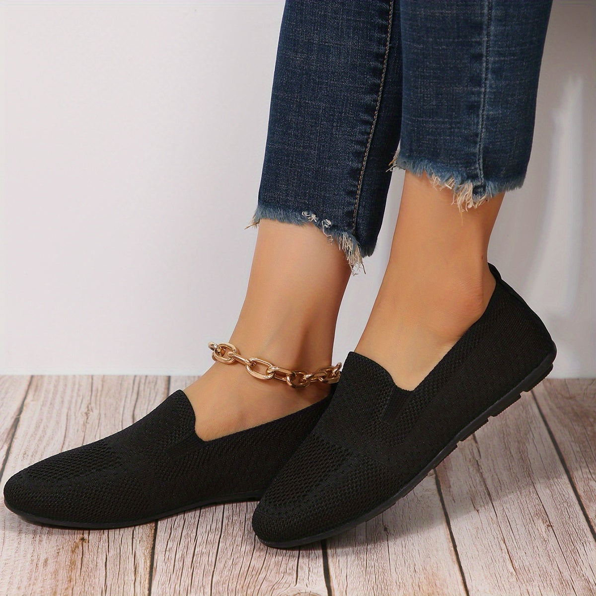 Women's Knit Mesh Slip On Flat Shoes Lightweight & Comfortable