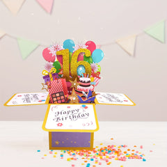 Sweet 16 Pop Up Card For Girls Boys - 16th Birthday Gift