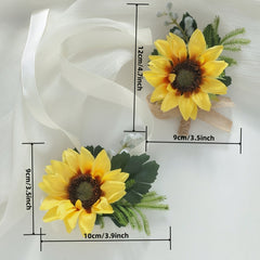 Sunflower & Greenery Wristlet Bouquet Set - Vibrant Yellow Sunflowers
