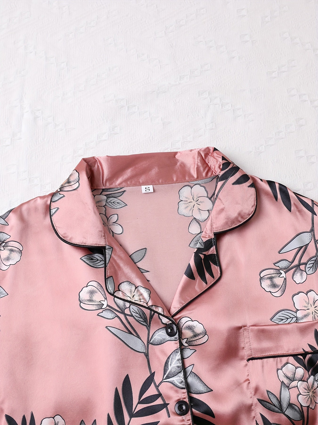 Floral Pajama Set Long Sleeve Top & Elastic Waistband Pants Women's Sleepwear