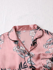 Floral Pajama Set Long Sleeve Top & Elastic Waistband Pants Women's Sleepwear