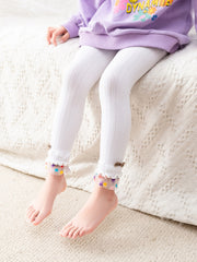 Girls Stretch Leggings Vertical Stripes Bow Tulle Splicing Footless Tights