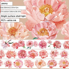 2 Meters Roll Peony 3D Flower Stickers Pink Transparent Decoration