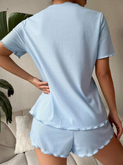 Bow Ribbed Lounge Set Top & Shorts Women's Loungewear