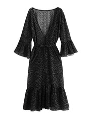 Dot Print Ruffle Trim Cover Up Dress With Belt