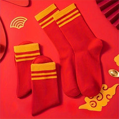 3 Pairs Red Socks Year Gift Christmas Gift Soft Dress Socks Thin Crew Socks