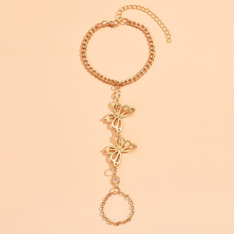 Butterfly Hand Chain Bracelet Beach Jewelry Finger Ring Bracelet