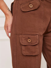 Brown Cargo Pants Straight Legs Loose Fit Denim Y2K & Kpop Style