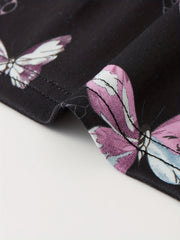 Butterfly Print Tee & Shorts & Pants Loungewear Set