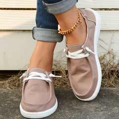 Women's Khaki Boat Shoes Platform Lace Up Canvas Sneakers