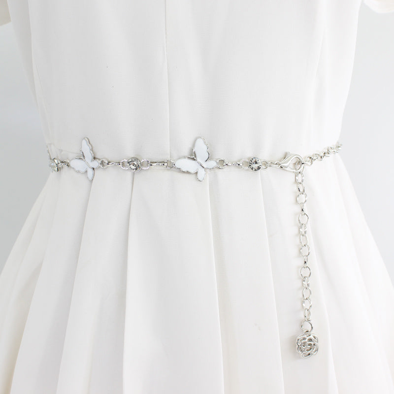 Women's Butterfly Rhinestone Decorative Metal Waist Chain