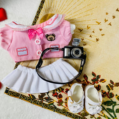 Cartoon Doll Accessories: Uniform Top, Skirt, Shoe, Camera