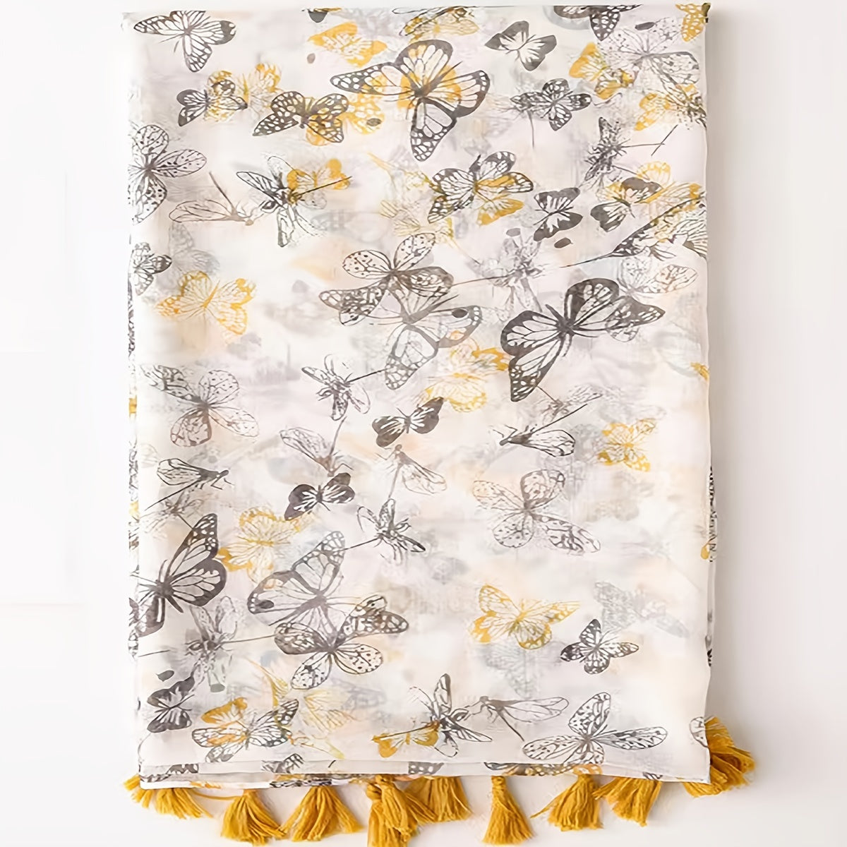 Yellow Butterfly Scarf Casual Tassel Shawl Head Wrap Turban