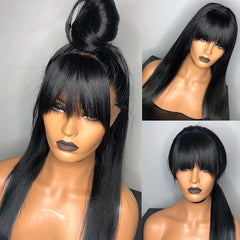 200 Density Human Hair Wigs With Bangs Brazilian Virgin None Lace Front Wigs