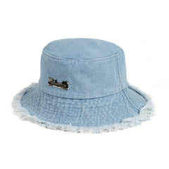 Denim Casual Bucket Hat Frayed Brim Lightweight Fisherman Cap Sunscreen