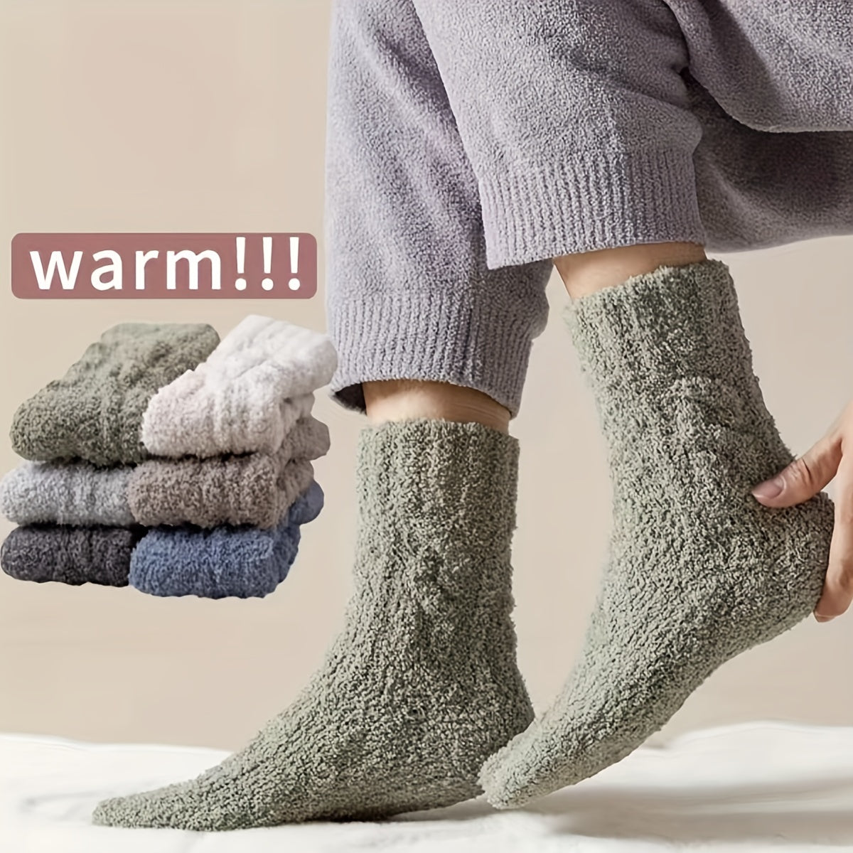 Men's Warm Crew Socks Thick Fluffy Sweat Wicking Winter Socks