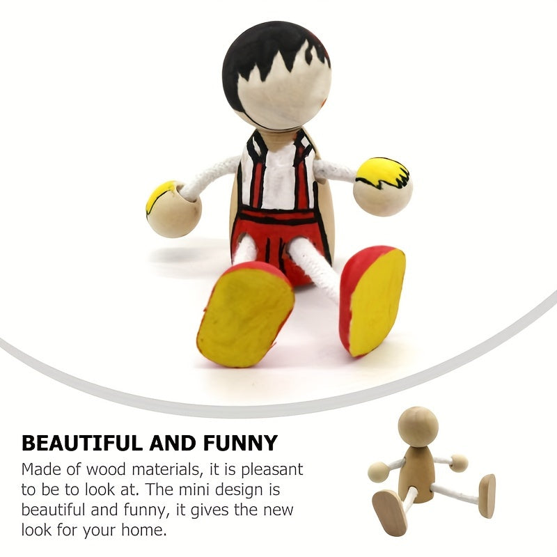 2pcs Unfinished Wooden Nail Doll Mini Man Doll Robot DIY Craft Art