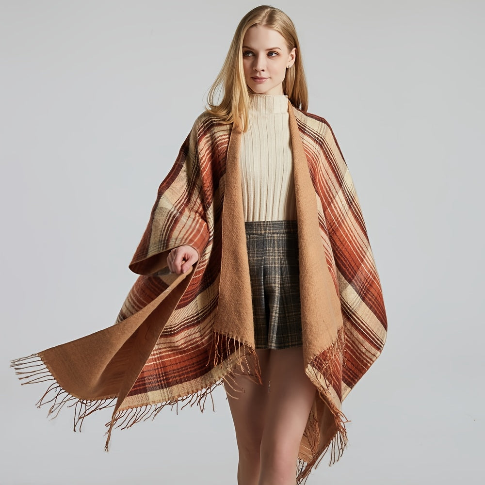 Striped Tassel Shawl Boho Cashmere Wrap Thickened Warm Cape