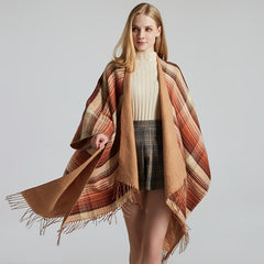Striped Tassel Shawl Boho Cashmere Wrap Thickened Warm Cape