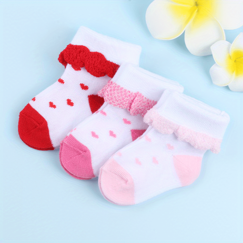 3 Pairs Baby Girl Socks Love Shape Jacquard Half Socks