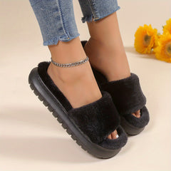 Women's Plush Slip On Indoor Slippers Warm Faux Fur Home Shoes