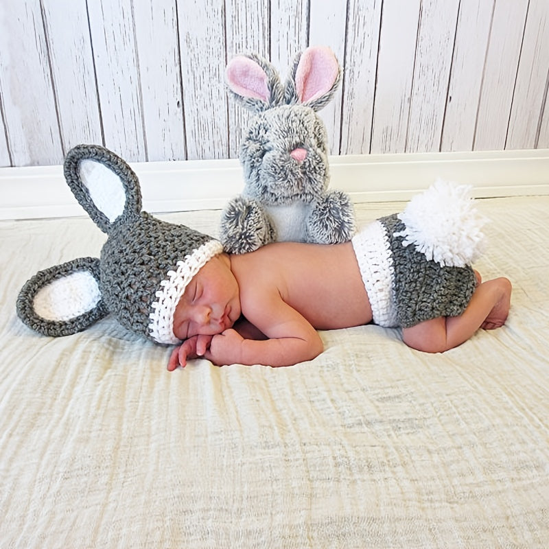 Bunny Crochet Knitted Hat Set Newborn Photography Props Infant Outfit