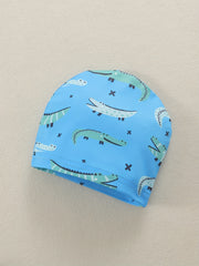Boys Crocodile Print Swim Trunks & Cap Set for Beach Vacation