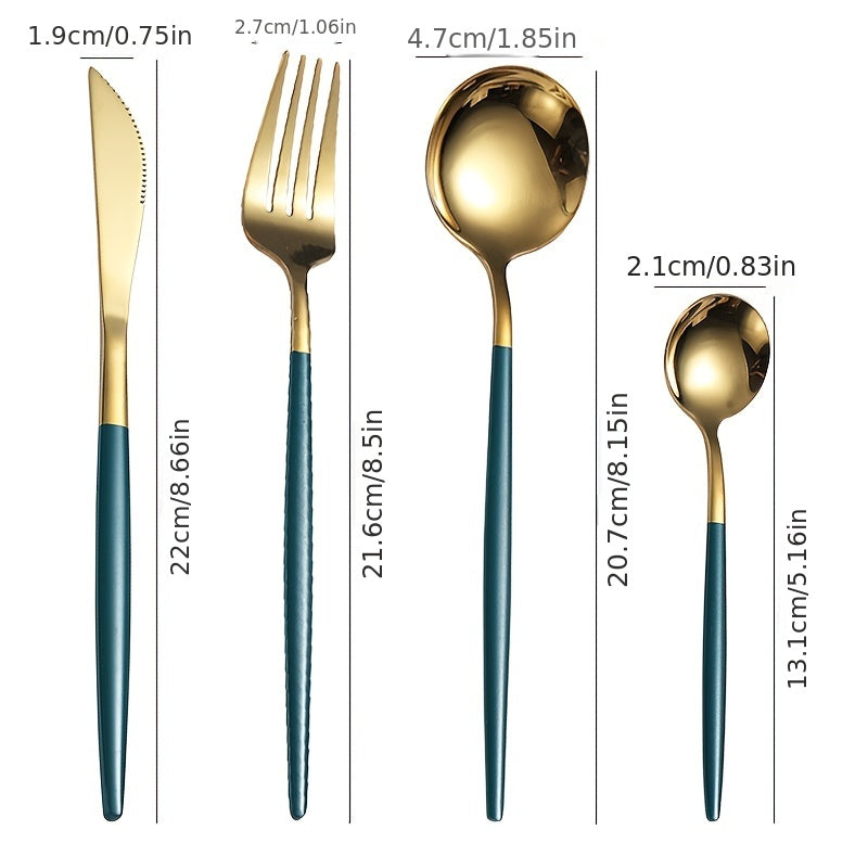 16pcs Stainless Steel Portuguese Steak Fork Spoon Set